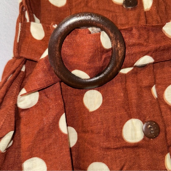 Monteau Rust and Cream Polka Dot Jumpsuit M, Button, Belted, crop - Picture 4 of 14